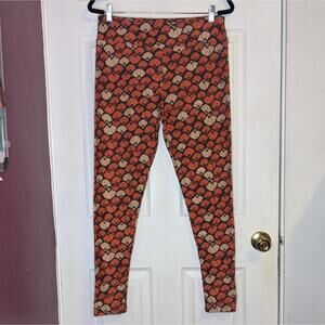 Lularoe Orange & Beige Autumn Fan Brush Print Brown Grey Leggings TC
